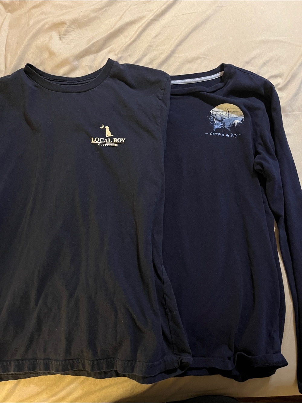 Two Long Sleeve Navy Tee Shirts with Crown & Ivy and Local Boy Outfitters 10-12
